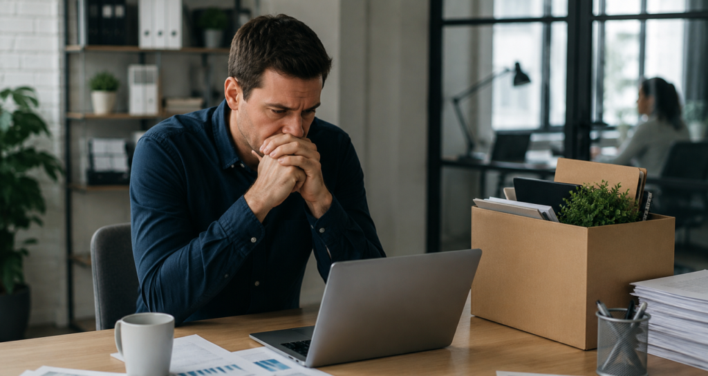UK founder reviewing employee replacement costs in office workspace